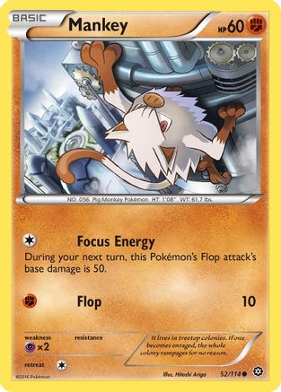 Mankey 052  - Reverse Holofoil XY  Steam Siege - Common