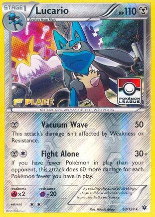Lucario - 63/124 (Pokemon League) [1st Place]/124  - Reverse Holofoil League & Championship Cards - Promo