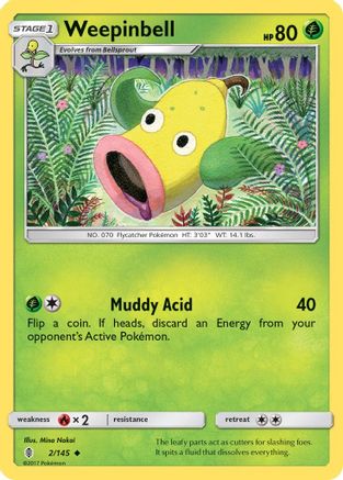 Weepinbell 002/145  - Reverse Holofoil SM  Guardians Rising - Uncommon
