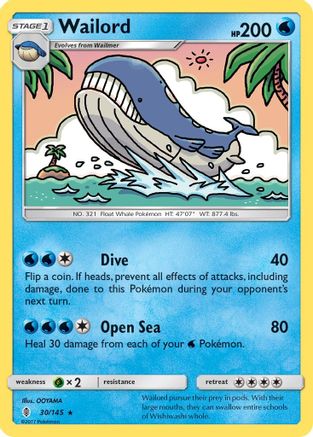 Wailord 030  - Reverse Holofoil SM  Guardians Rising - Rare