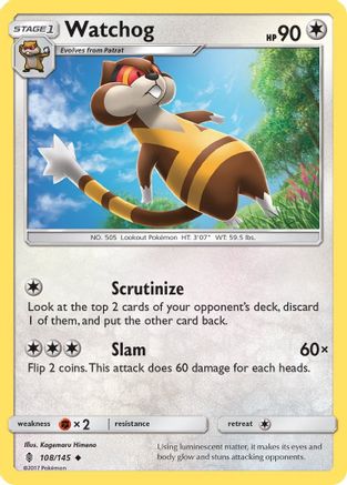 Watchog 108  - Reverse Holofoil SM  Guardians Rising - Uncommon