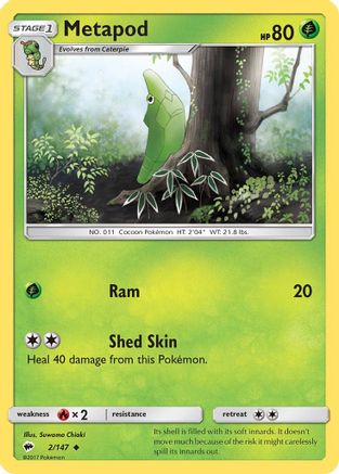 Metapod 002  - Reverse Holofoil SM  Burning Shadows - Uncommon
