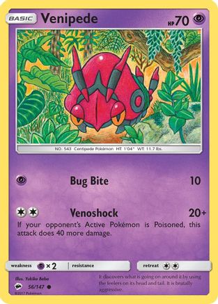 Venipede 056/147  - Reverse Holofoil SM  Burning Shadows - Common