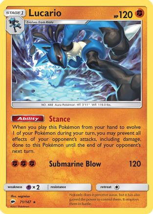 Lucario 071  - Reverse Holofoil SM  Burning Shadows - Holo Rare