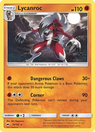 Lycanroc (75) 075/147  - Holofoil SM  Burning Shadows - Holo Rare