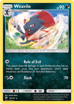 Weavile/147  - Reverse Holofoil SM  Burning Shadows - Rare