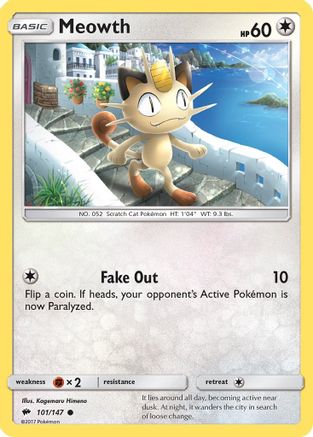 Meowth 101  - Reverse Holofoil SM  Burning Shadows - Common