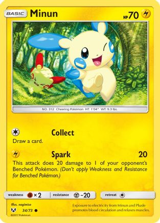 Minun 034  - Reverse Holofoil Shining Legends - Common
