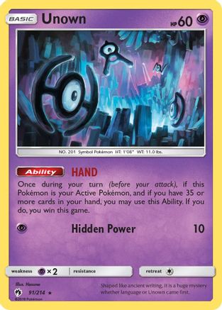 Unown (91) 091/214  - Reverse Holofoil SM  Lost Thunder - Rare