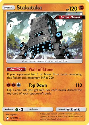 Stakataka 106  - Reverse Holofoil SM  Unbroken Bonds - Holo Rare