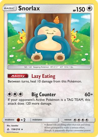 Snorlax 158  - Holofoil SM  Unbroken Bonds - Holo Rare