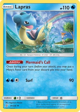 Lapras 036  - Reverse Holofoil SM  Unified Minds - Uncommon