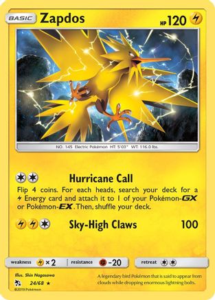 Zapdos 024  - Reverse Holofoil Hidden Fates - Holo Rare