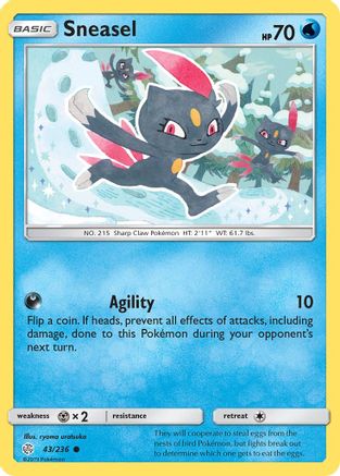 Sneasel 043  - Reverse Holofoil SM  Cosmic Eclipse - Common