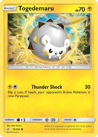 Togedemaru - 74/236/236  - Reverse Holofoil SM  Cosmic Eclipse - Common