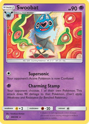 Swoobat 088  - Reverse Holofoil SM  Cosmic Eclipse - Rare