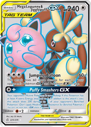 Mega Lopunny & Jigglypuff GX (Full Art)  - Holofoil SM  Cosmic Eclipse - Ultra Rare