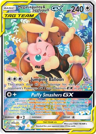Mega Lopunny & Jigglypuff GX (Alternate Full Art)  - Holofoil SM  Cosmic Eclipse - Ultra Rare