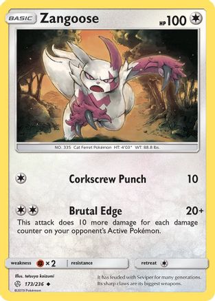 Zangoose  - Reverse Holofoil SM  Cosmic Eclipse - Uncommon