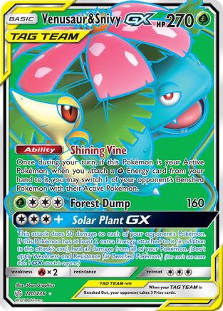 Venusaur & Snivy GX (Full Art)  - Holofoil SM  Cosmic Eclipse - Ultra Rare