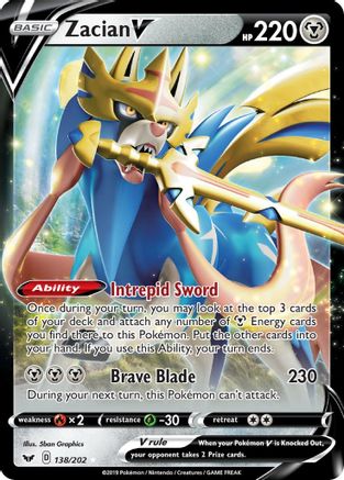 Zacian V 138  - Holofoil SWSH01 Sword & Shield Base Set - Ultra Rare