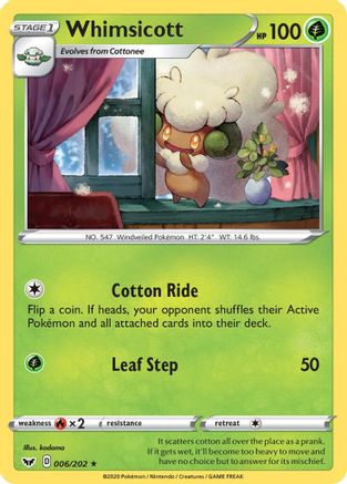 Whimsicott 006  - Reverse Holofoil SWSH01 Sword & Shield Base Set - Rare