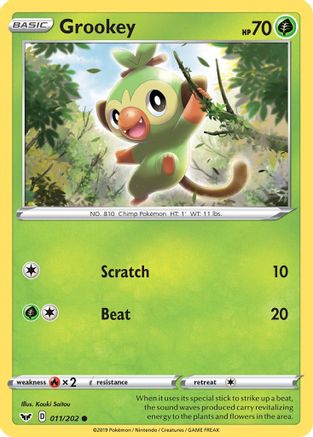 Grookey (011) 011  - Reverse Holofoil SWSH01 Sword & Shield Base Set - Common