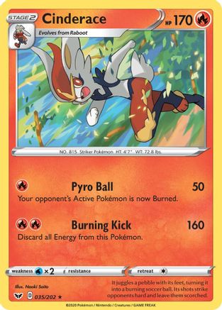 Cinderace (035) 035  - Holofoil SWSH01 Sword & Shield Base Set - Holo Rare