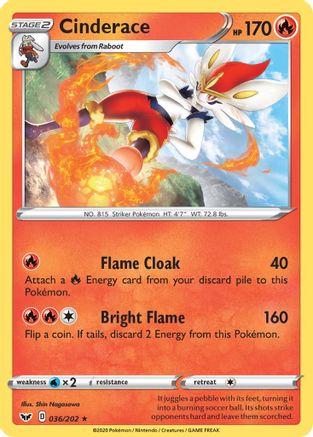 Cinderace (036) 036  - Reverse Holofoil SWSH01 Sword & Shield Base Set - Rare