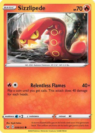 Sizzlipede (038) 038  - Reverse Holofoil SWSH01 Sword & Shield Base Set - Common