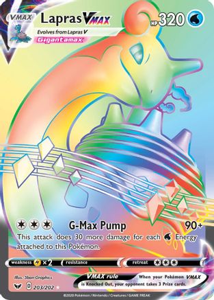 Lapras VMAX (Secret) 203  - Holofoil SWSH01 Sword & Shield Base Set - Secret Rare