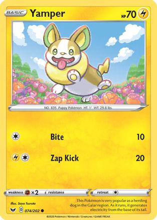 Yamper (074) 074  - Reverse Holofoil SWSH01 Sword & Shield Base Set - Common