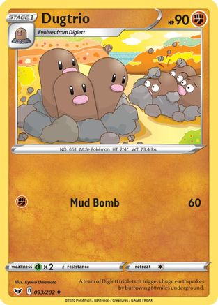 Dugtrio 093  - Reverse Holofoil SWSH01 Sword & Shield Base Set - Uncommon