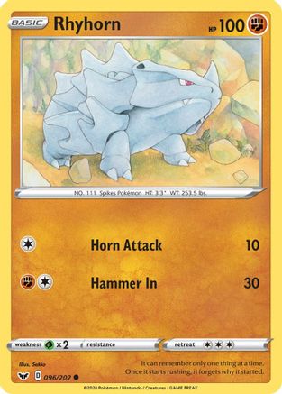Rhyhorn (096) 096  - Reverse Holofoil SWSH01 Sword & Shield Base Set - Common