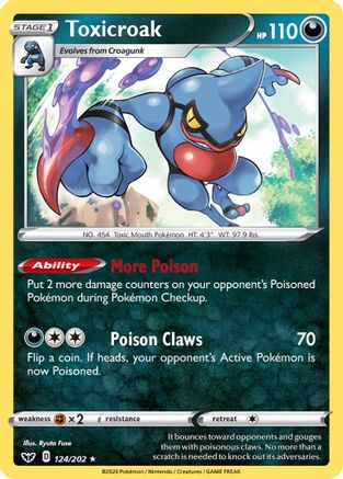 Toxicroak 124  - Reverse Holofoil SWSH01 Sword & Shield Base Set - Holo Rare
