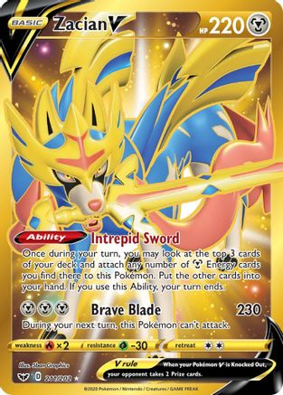 Zacian V (Secret) 211  - Holofoil SWSH01 Sword & Shield Base Set - Secret Rare