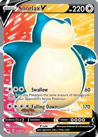 Snorlax V (Full Art) 197  - Holofoil SWSH01 Sword & Shield Base Set - Ultra Rare