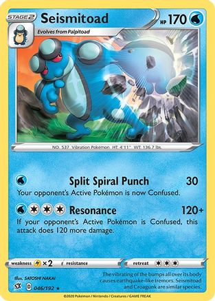 Seismitoad 046  - Reverse Holofoil SWSH02 Rebel Clash - Rare