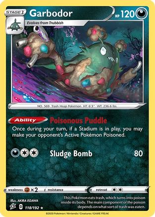 Garbodor 118  - Reverse Holofoil SWSH02 Rebel Clash - Rare