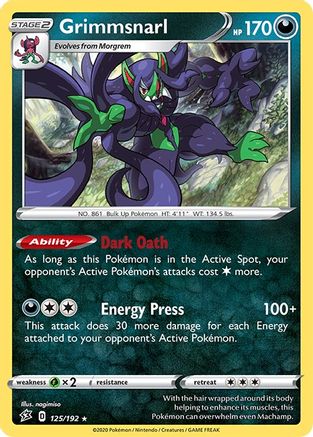 Grimmsnarl 125  - Reverse Holofoil SWSH02 Rebel Clash - Holo Rare