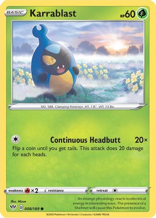 Karrablast 008  - Reverse Holofoil SWSH03 Darkness Ablaze - Common