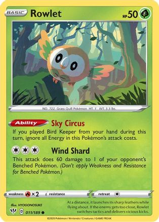 Rowlet 011  SWSH03 Darkness Ablaze - Common