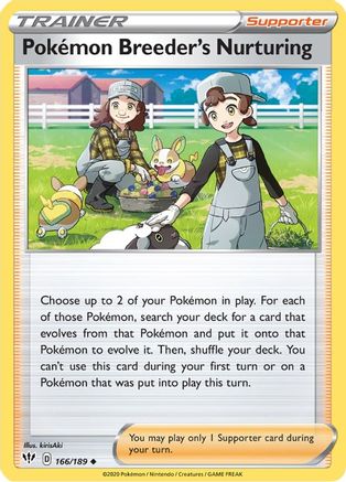 Pokemon Breeder's Nurturing 166  - Reverse Holofoil SWSH03 Darkness Ablaze - Uncommon