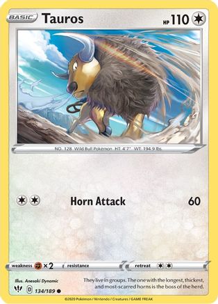 Tauros 134  - Reverse Holofoil SWSH03 Darkness Ablaze - Common