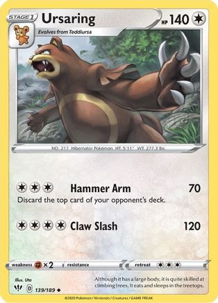 Ursaring 139  - Reverse Holofoil SWSH03 Darkness Ablaze - Uncommon