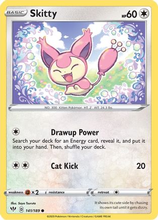 Skitty 141  - Reverse Holofoil SWSH03 Darkness Ablaze - Common