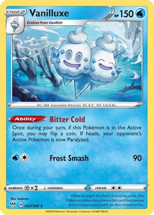 Vanilluxe 047  - Reverse Holofoil SWSH03 Darkness Ablaze - Rare
