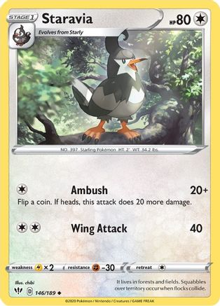Staravia 146  - Reverse Holofoil SWSH03 Darkness Ablaze - Uncommon