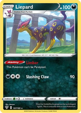 Liepard 107  - Reverse Holofoil SWSH03 Darkness Ablaze - Rare