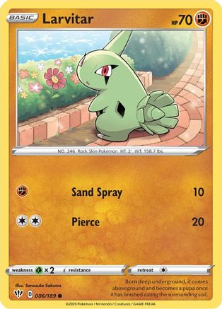 Larvitar 086  - Reverse Holofoil SWSH03 Darkness Ablaze - Common